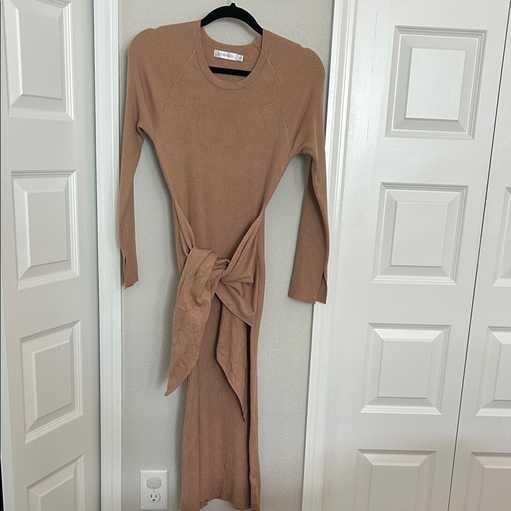 Chic Long Sleeve Tan Dress